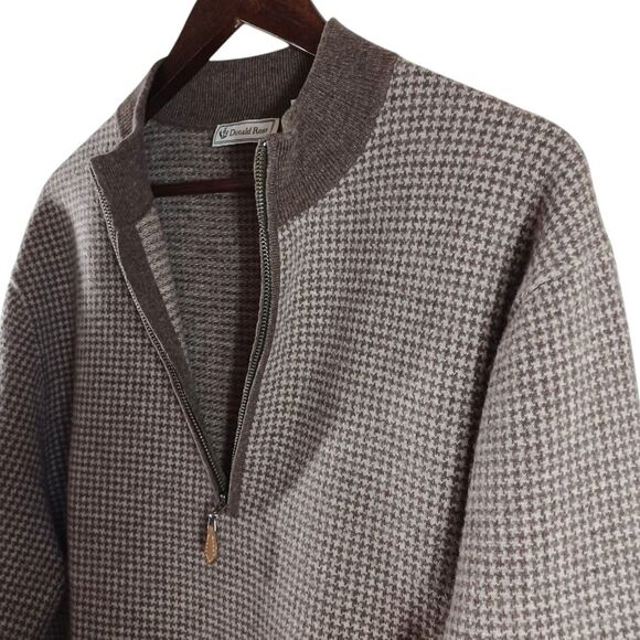 Donald Ross 100% Lambswool Brown Houndstooth Quarter-Zip Sweater Men’s XL - Picture 6 of 10